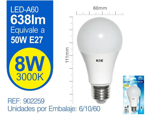 LED ESTáNDAR A60 8W E27 LUZ CáLIDA