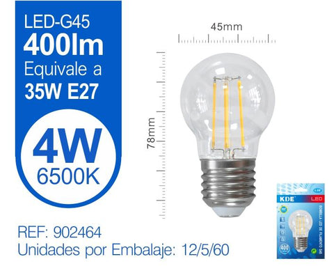 LED FILAMENTO ESFéRICA G45 4W E27 LUZ FRIA