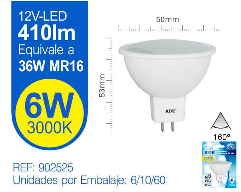 LED MR16 6W LUZ CáLIDA