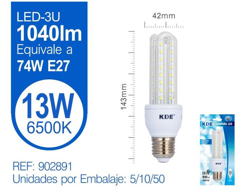 LED 3U 13W E27 LUZ FRíA