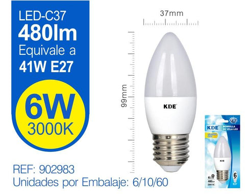 LED VELA C37 6W E27 LUZ CáLIDA