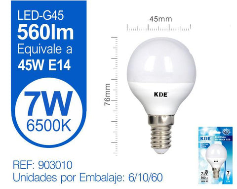 LED ESFéRICA G45 7W E14 LUZ FRíA