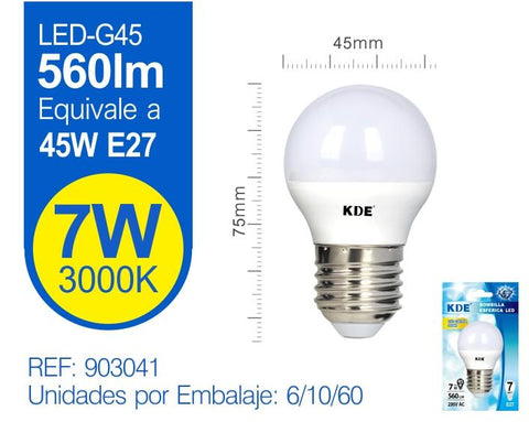 LED ESFéRICA G45 7W E27 LUZ CáLIDA