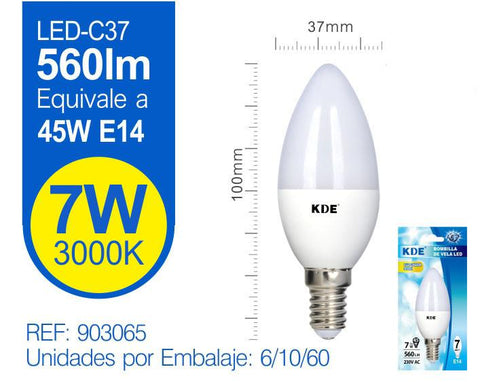 LED VELA C37 7W E14 LUZ CáLIDA