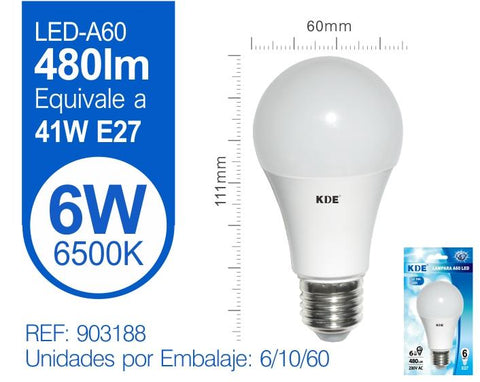 LED ESTáNDAR A60 6W E27 LUZ FRíA