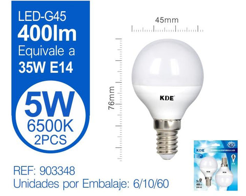 LED ESFERICA G45 5W E14 LUZ FRIA X2