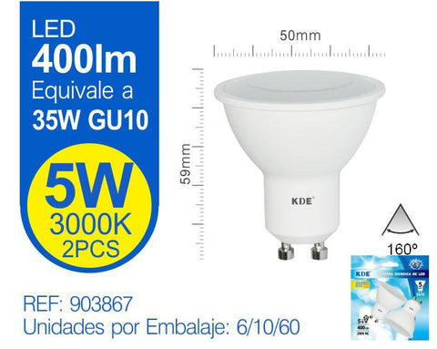 LED GU10 5W LUZ CáLIDA X2