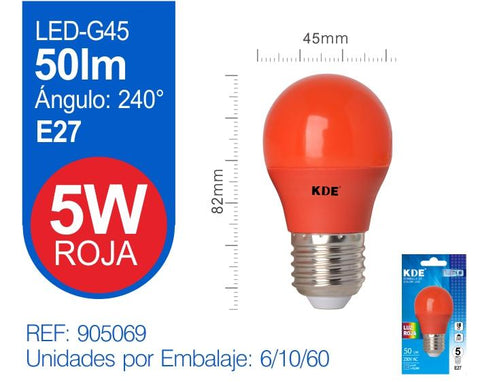 LED ESFERICA 5W E27 ROJA