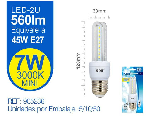 LED 2U MINI 7W E27 LUZ CáLIDA