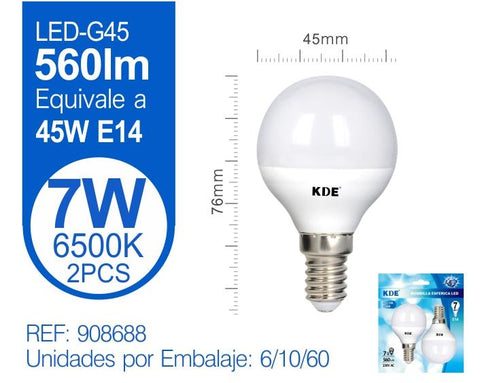 LED ESFERICA G45 7W E14 LUZ FRIA X2