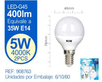 LED ESFERICA G45 5W E14 LUZ NATURAL X2
