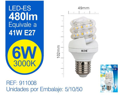 LED ESPIRAL 6W E27 LUZ CALIDA