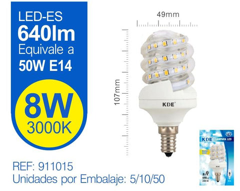 LED ESPIRAL 8W E14 LUZ CALIDA