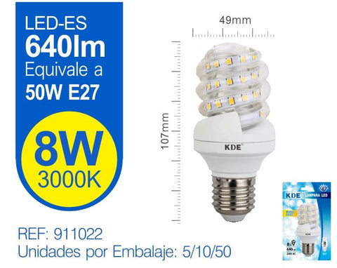 LED ESPIRAL 8W E27 LUZ CALIDA