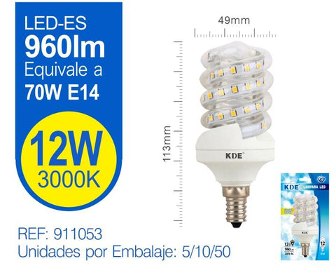 LED ESPIRAL 12W E14 LUZ CALIDA