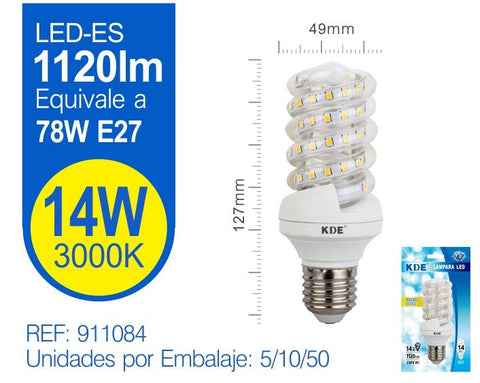 LED ESPIRAL 14W E27 LUZ CALIDA