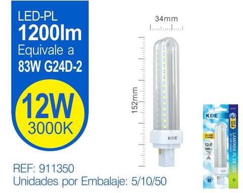 LED PL 12W G24D-2 LUZ CáLIDA