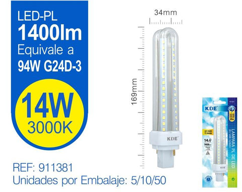 LED PL 14W G24D-3 LUZ CáLIDA