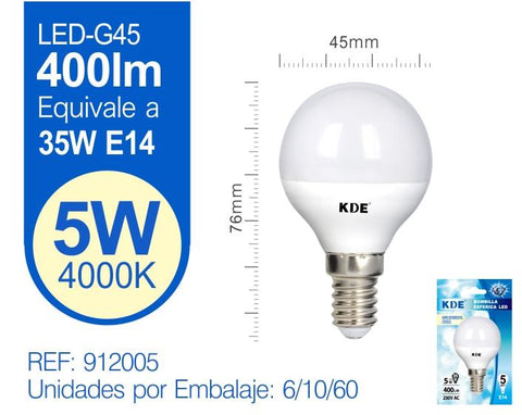 LED ESFéRICA G45 5W E14 LUZ NATURAL