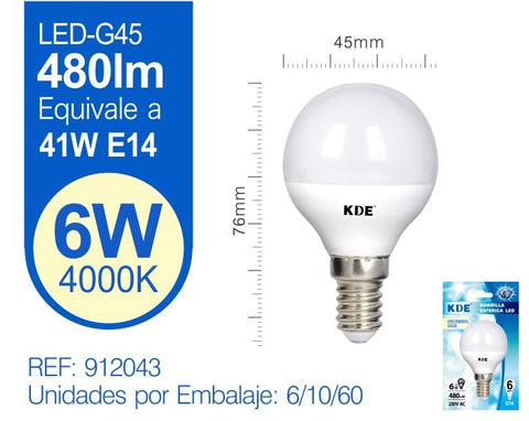 LED ESFéRICA G45 6W E14 LUZ NATURAL