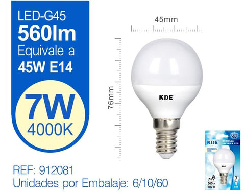 LED ESFéRICA G45 7W E14 LUZ NATURAL