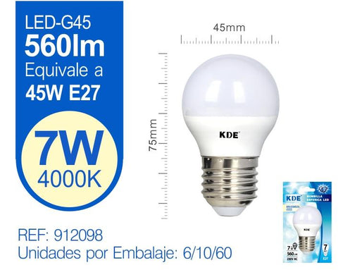 LED ESFéRICA G45 7W E27 LUZ NATURAL