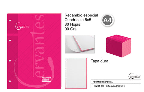 RECAMBIO A4 90G 80H TALADRO CERVANTES