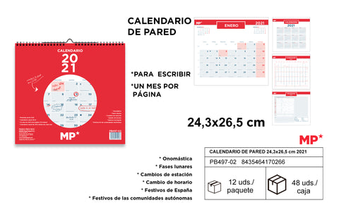 CALENDARIO DE PARED 24.3X26.5CM 2021