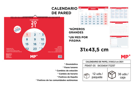 CALENDARIO DE PARED 31X43.5CM 2021