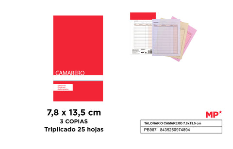 TALONARIO CAMARERO 7.8X13.5CM MP