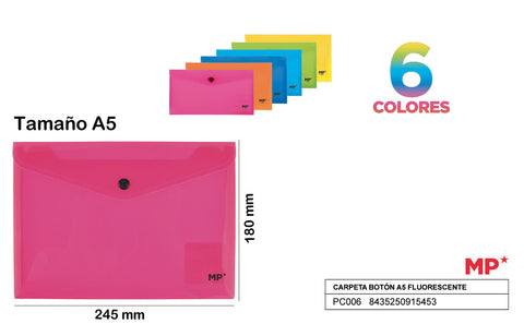 CARPETA SOBRE CON BOTON A5 FLUORESCENTE MP