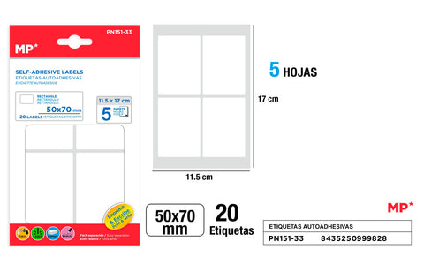 ETIQUETAS BLANCAS D=50x70MM 20U 5HOJAS MP