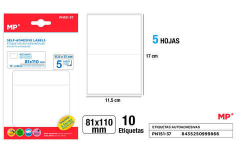 ETIQUETAS BLANCAS D=81x110MM 10U 5HOJAS MP